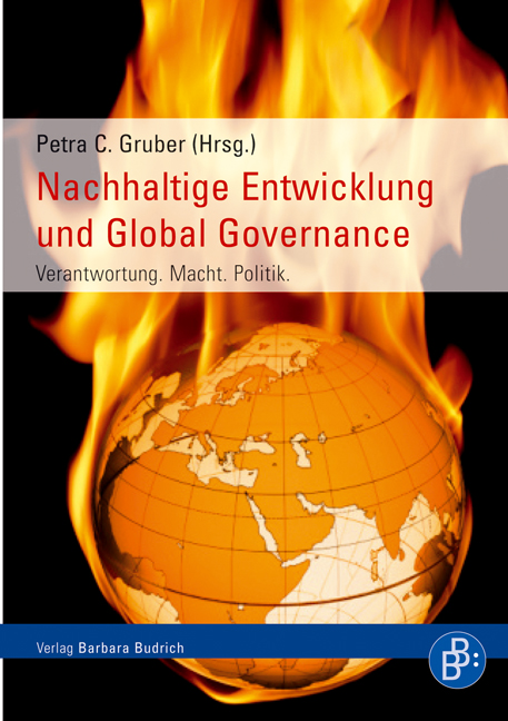 Das Buchcover von Nachhaltige Entwicklung und Gobal Governance zeigt eine orange-weiße Erde die brennt.